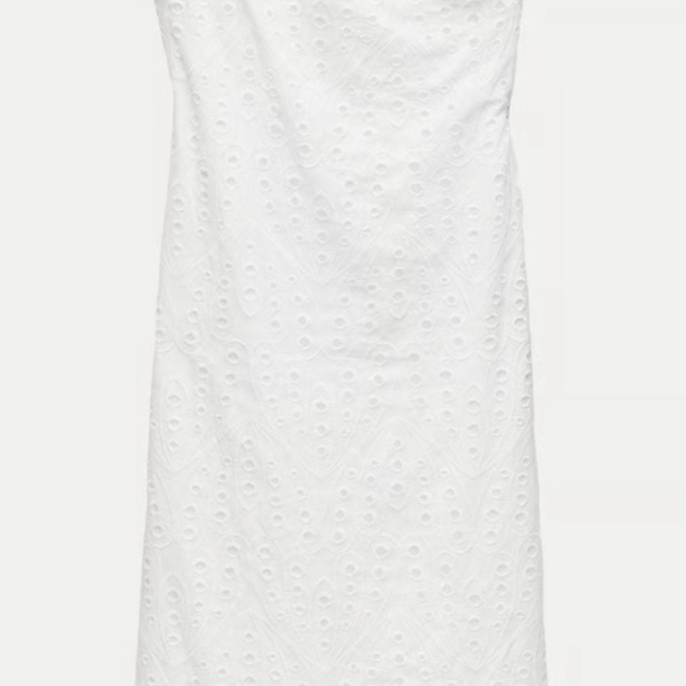 Zara Strapless White Eyelet Dress
